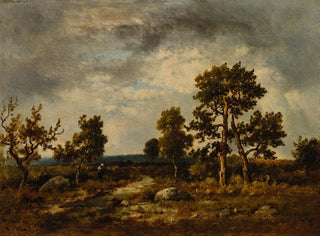 vägen nära ormbärsdammen, Fontainebleau-skogen - Narcisse Virgile Diaz de la Peña — vy av konstverket