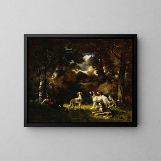 Repos de la chasse - Narcisse Virgile Diaz de la Peña — inramlat konstverk på väggen