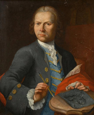 Nathaniel Hone - Portrait of an artist holding a drawing an unfinished canvas beyond.webp