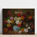 Reproduktion av målningen av still life med dahlior, zinnior, trädgårdsrosor och plommon - Eugène Delacroix