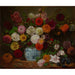 Reproduktion av målningen av still life med dahlior, zinnior, trädgårdsrosor och plommon - Eugène Delacroix