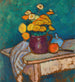 Naturtavla med tyg, blommor i en kanna, äpple och behållare på bordet - Alexej von Jawlensky