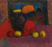 Naturtavla med tyg, blommor i en kanna, äpple och behållare på bordet - Alexej von Jawlensky