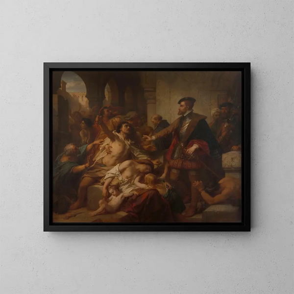 Charles V frigör slavarna i Tunis - Nicaise De Keyser — inramlat konstverk på väggen