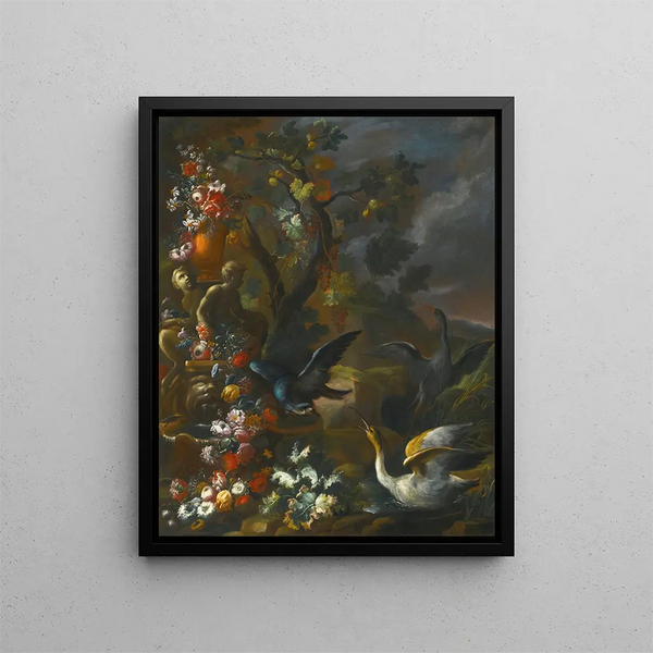 Nicola Casissa - An Outdoor Still Life With Birds Beside An Ornate Sculpted Fountain.webp