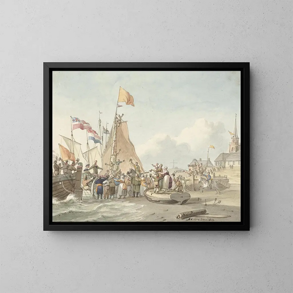 ankomsten av prins Willem Frederik till Scheveningen, 30 november 1813 - Nicolaes Lodewick Penning — inramlat konstverk på väggen