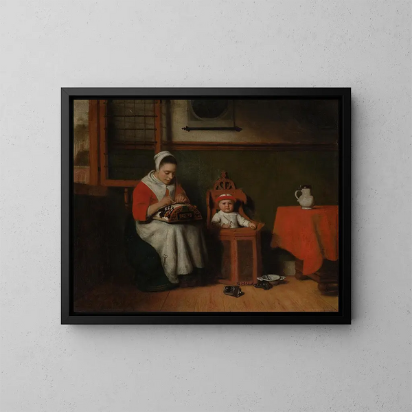 La Dentellière - Nicolaes Maes — inramlat konstverk på väggen