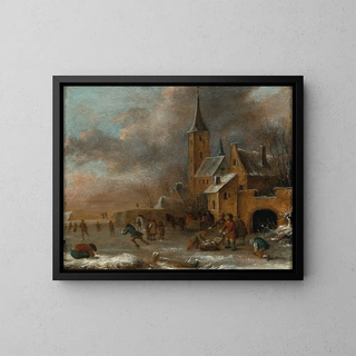 Nicolaes Molenaer - A winter landscape with skaters on the ice.webp