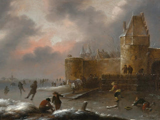 vinterlandskap med skridskoåkare - Nicolaes Molenaer — vy av konstverket