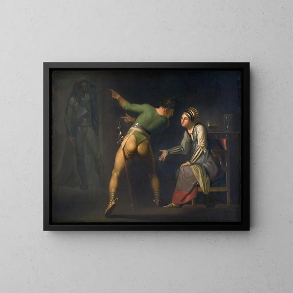 Hamlet och hans mor, avsnitt ur Hamlet av Shakespeare - Nicolai Abildgaard — inramlat konstverk på väggen