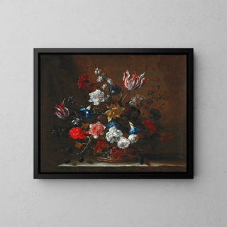 Blommor i en korg - Nicolas Baudesson — inramlat konstverk på väggen