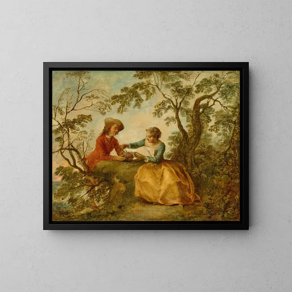 Le Nid d'oiseaux - Nicolas Lancret — inramlat konstverk på väggen