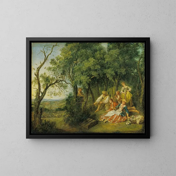 Les Attrapeurs d'oiseaux - Nicolas Lancret — inramlat konstverk på väggen