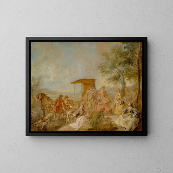 Le Repas de la Chasse - Nicolas Lancret — inramlat konstverk på väggen