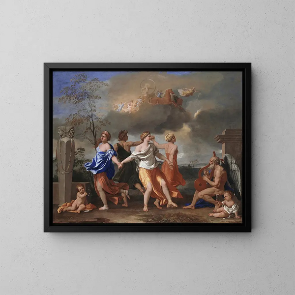 En dans till tidens ljud - Nicolas Poussin — inramlat konstverk på väggen
