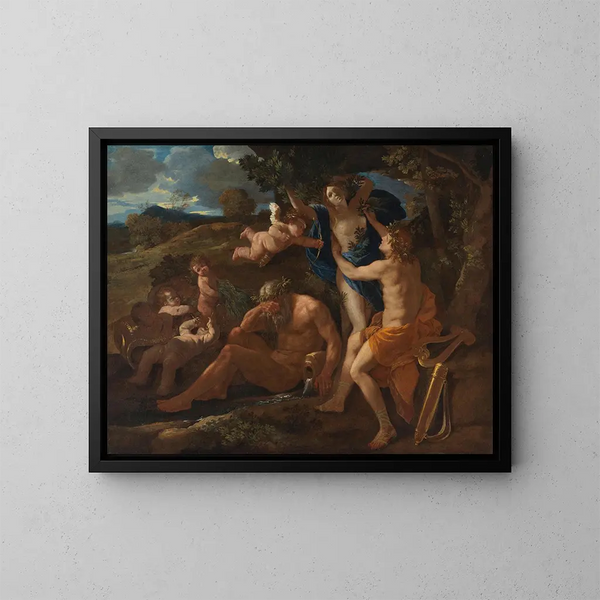 Apollon och Daphné - Nicolas Poussin — inramlat konstverk på väggen