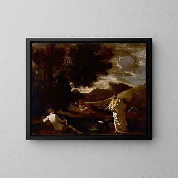 Le roi Midas transforme une branche de chêne en or - Nicolas Poussin — inramlat konstverk på väggen