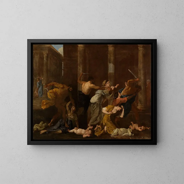 Le Massacre des Innocents - Nicolas Poussin — inramlat konstverk på väggen