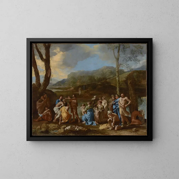 Saint Jean Baptiste dans le fleuve Jourdain - Nicolas Poussin — inramlat konstverk på väggen