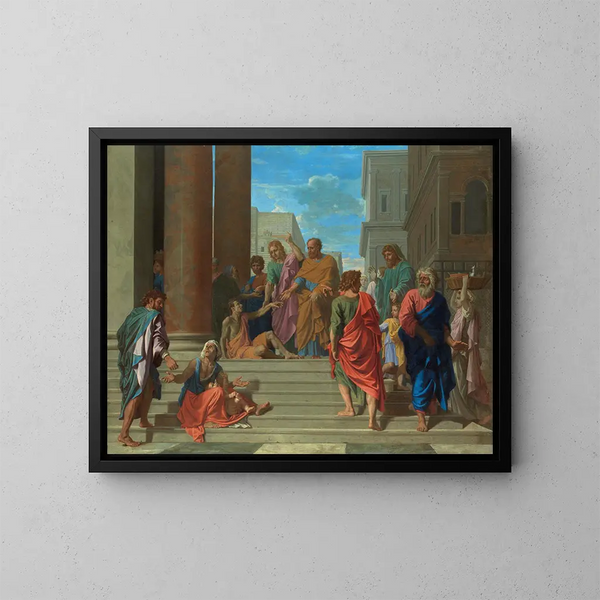 helgon Pierre och Jean som botar den lamme - Nicolas Poussin — inramlat konstverk på väggen