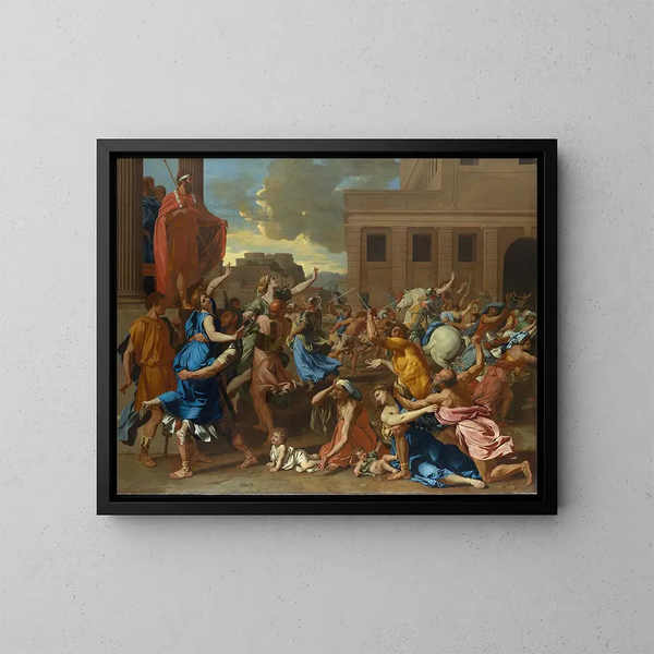 L'Enlèvement des Sabines - Nicolas Poussin — inramlat konstverk på väggen