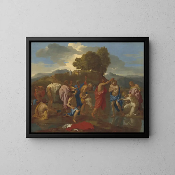 Le Baptême du Christ - Nicolas Poussin — inramlat konstverk på väggen