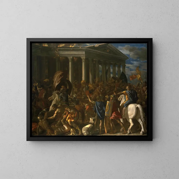 La destruction et le pillage du Temple de Jérusalem - Nicolas Poussin — inramlat konstverk på väggen