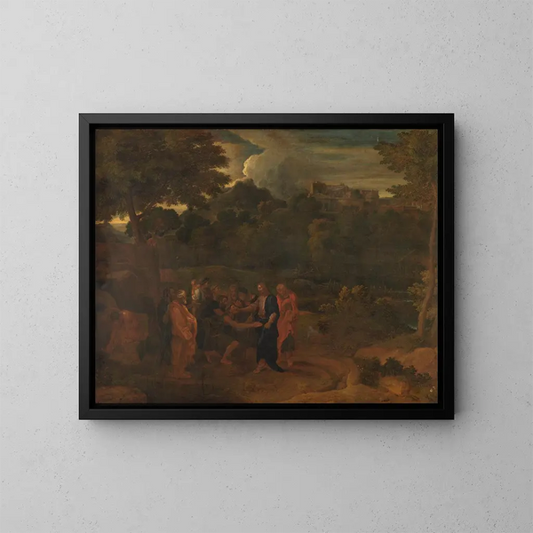 La guérison des deux aveugles à Jéricho - Nicolas Poussin — inramlat konstverk på väggen