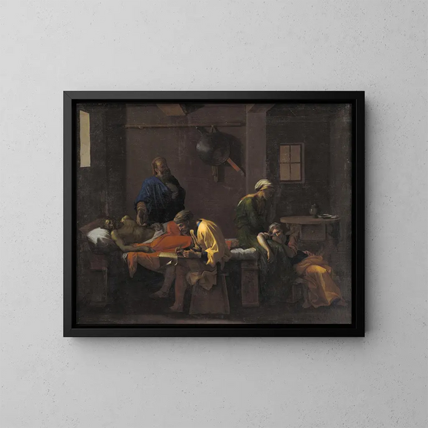 Le Testament d'Eudamidas - Nicolas Poussin — inramlat konstverk på väggen