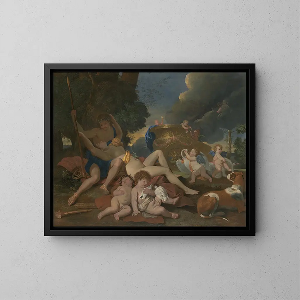 Venus och Adonis - Nicolas Poussin — inramlat konstverk på väggen