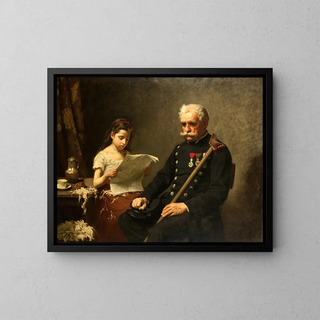 Le grand-père reçoit de mauvaises nouvelles de la guerre - Nils Forsberg — inramlat konstverk på väggen