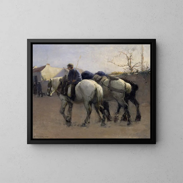 Rue de village français avec des chevaux - Nils Kreuger — inramlat konstverk på väggen