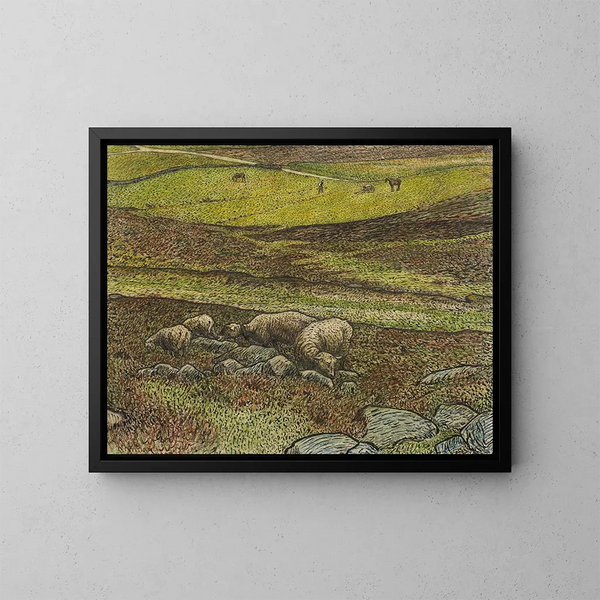 Moutons dans un vallon - Nils Kreuger — inramlat konstverk på väggen