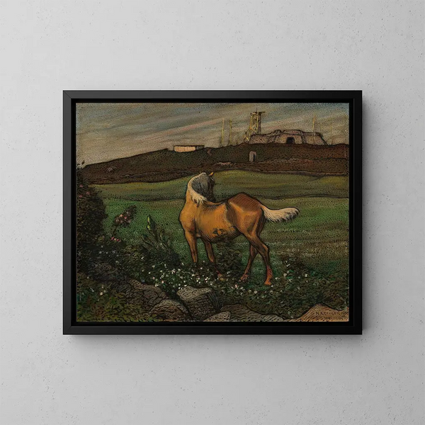 Gult häst - Nils Kreuger — inramlat konstverk på väggen