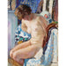 Reproduktion av målningen av den sittande figuren nära eldstaden - Henri Lebasque