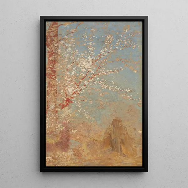 Figur under ett blommande träd - Odilon Redon — inramlat konstverk på väggen