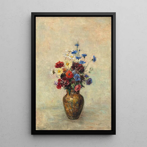 Blommor i en vas - Odilon Redon — inramlat konstverk på väggen