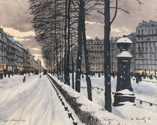 En boulevard i Paris under snön - Odo Dobrowolski — vy av konstverket