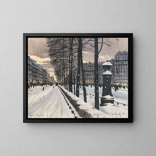 En boulevard i Paris under snön - Odo Dobrowolski — inramlat konstverk på väggen