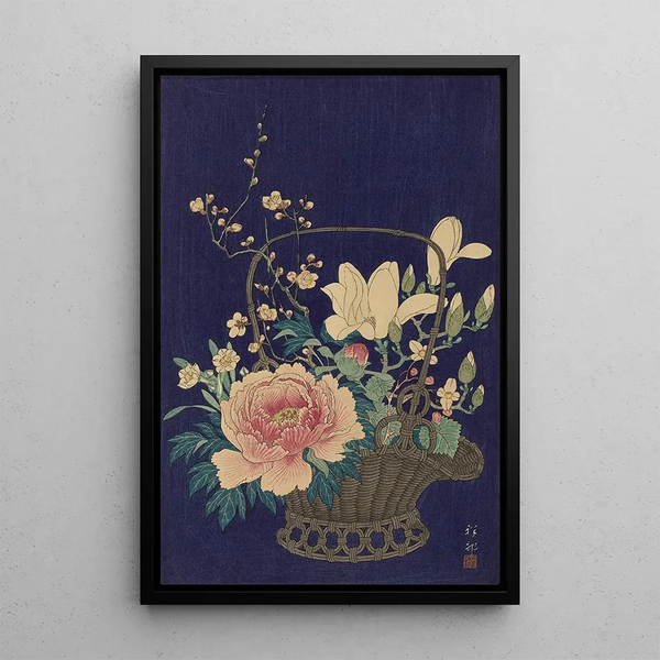 bambukorg med blommor - Ohara Koson — inramlat konstverk på väggen