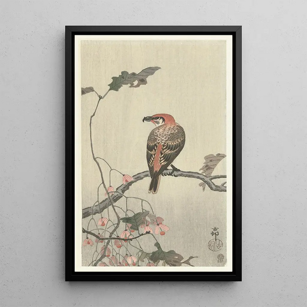 Bec-croisé sur branche d'arbre - Ohara Koson — inramlat konstverk på väggen