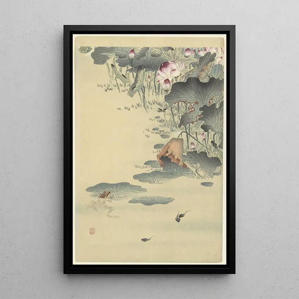 Groda och grodyngel - Ohara Koson — inramlat konstverk på väggen