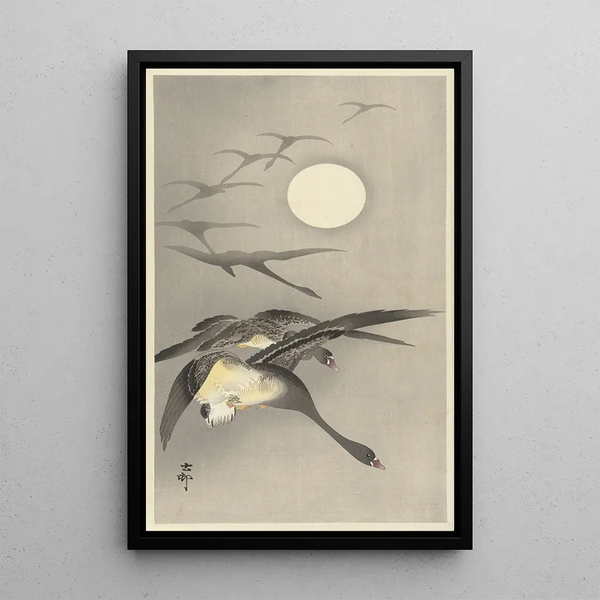 Oies à la pleine lune - Ohara Koson — inramlat konstverk på väggen