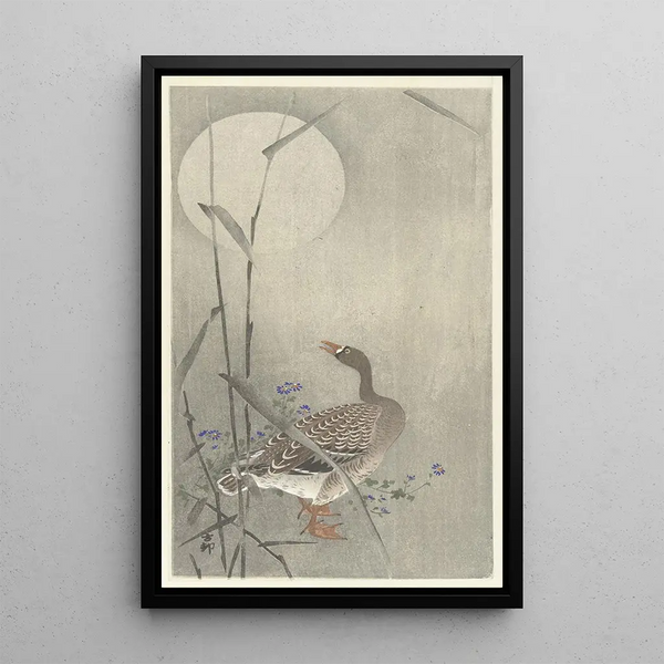 Oie à la pleine lune - Ohara Koson — inramlat konstverk på väggen