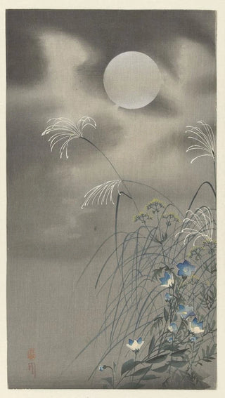 Ohara Koson - Grasses and flowers at full moon.webp