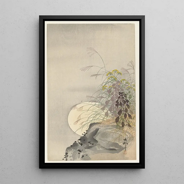 Herbes à la pleine lune - Ohara Koson — inramlat konstverk på väggen