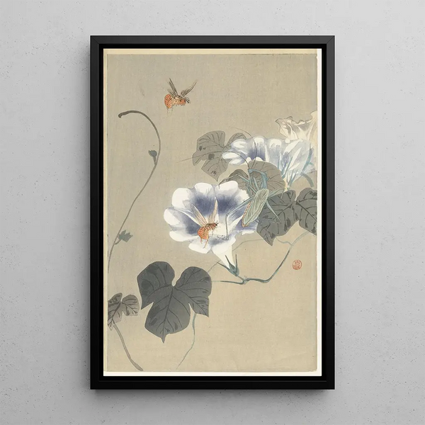 Insekter på kaprifol - Ohara Koson — inramlat konstverk på väggen