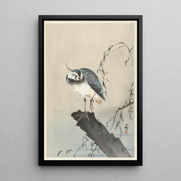 Vanneau sur souche d'arbre - Ohara Koson — inramlat konstverk på väggen
