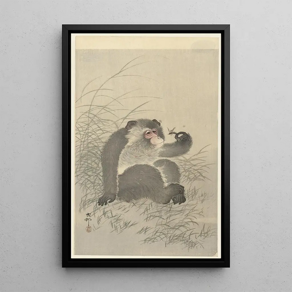 Singe med insekt - Ohara Koson — inramlat konstverk på väggen