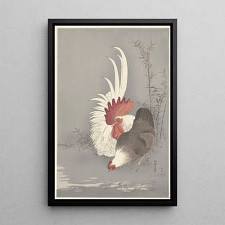 Ohara Koson - Rooster and chicken.webp